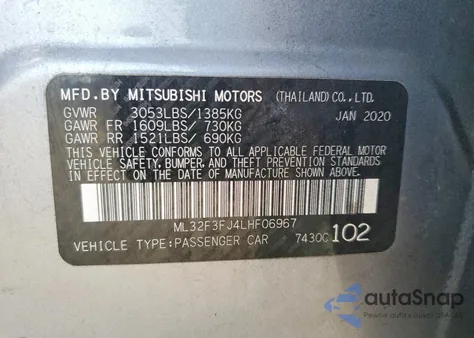 2020 Mitsubishi Mirage G4 Es z USA, uszkodzony, nr VIN ML32F3FJ4LHF06967